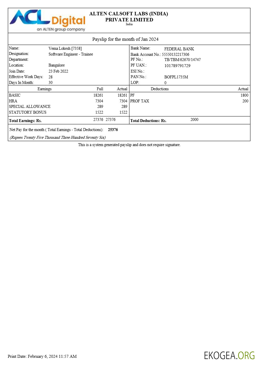 Modèle de fiche de paie numérique Alten Calsoft Labs ACL aux formats Word et PDF.pdf, 1